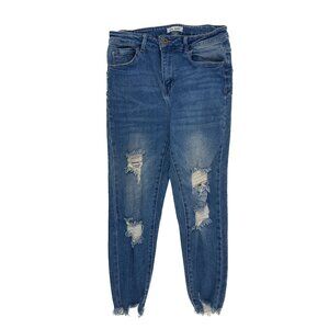 Blue Savvy Distressed Raw Hem Skinny Women's size 13 Dark Wash Blue Denim jeans